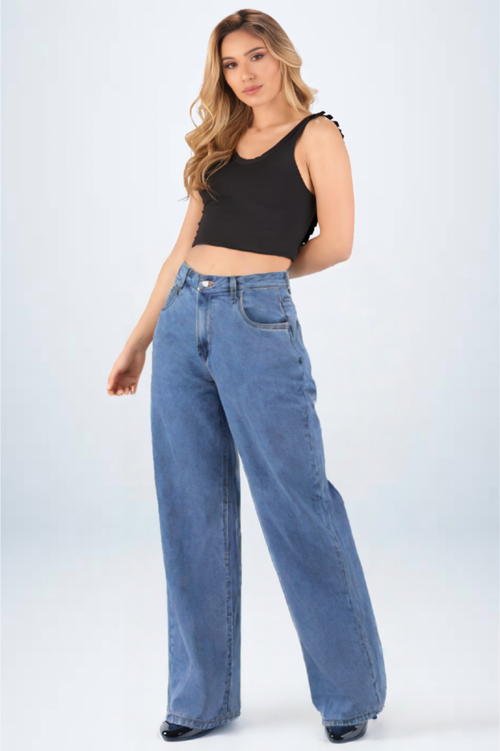 Calça wide leg marmorizada