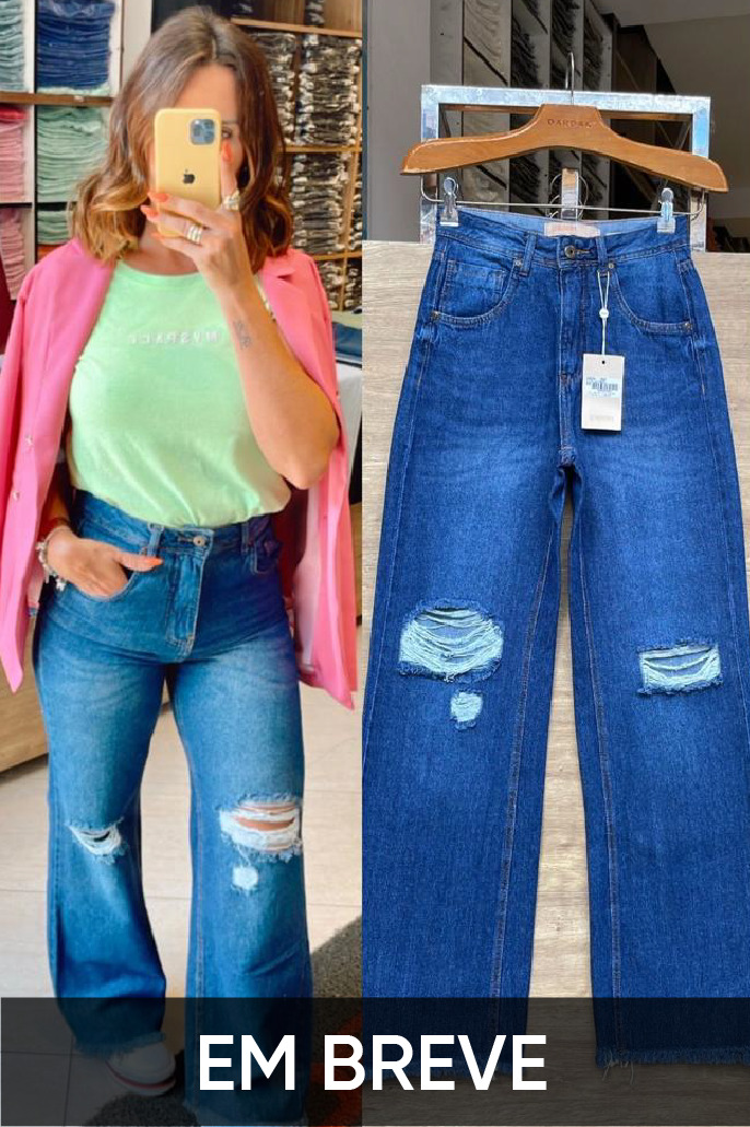 Calça Jeans Wide Leg Rasgos